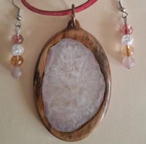  wood pendant and earing set