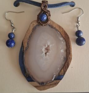 wood pendant and earing set