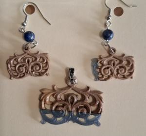  wood pendant and earing set